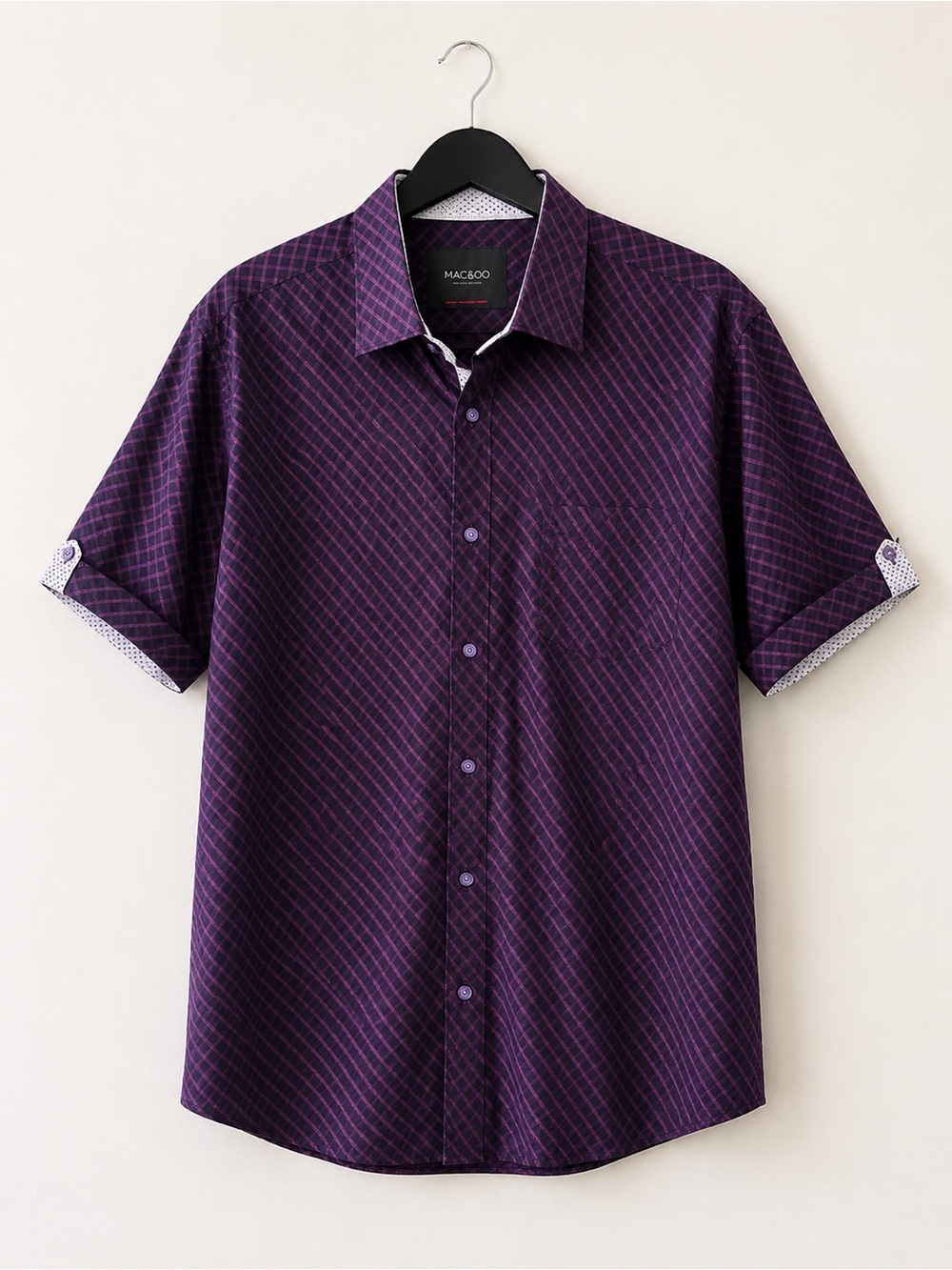 Maceoo Italian Jacquard Fabrics Short-Sleeve Button-Down Shirt in Deep Purple